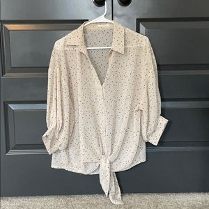 easel sheer button down tie front blouse